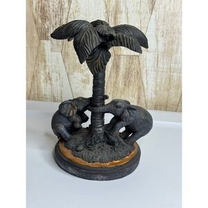 Vintage Elephant Palm Tree‎ Statue Figurine Decor Ornament Home Garden Accent